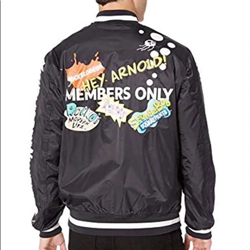 🎉 Nickelodeon x Members Only Bomber Jacket – Size M – Retro 90s Cartoons - Picture 9 of 10